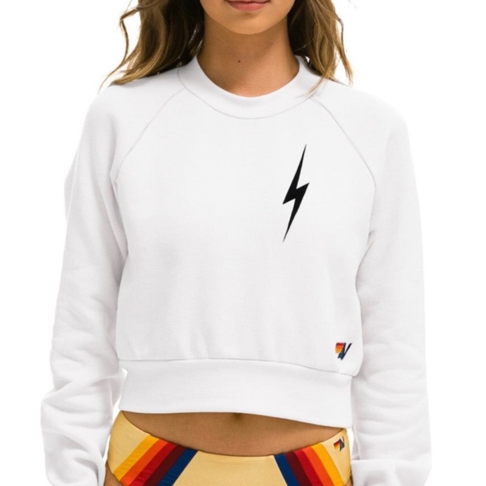 Aviator Nation BOLT 2 CROPPED CREW SWEATSHIRT Size XS